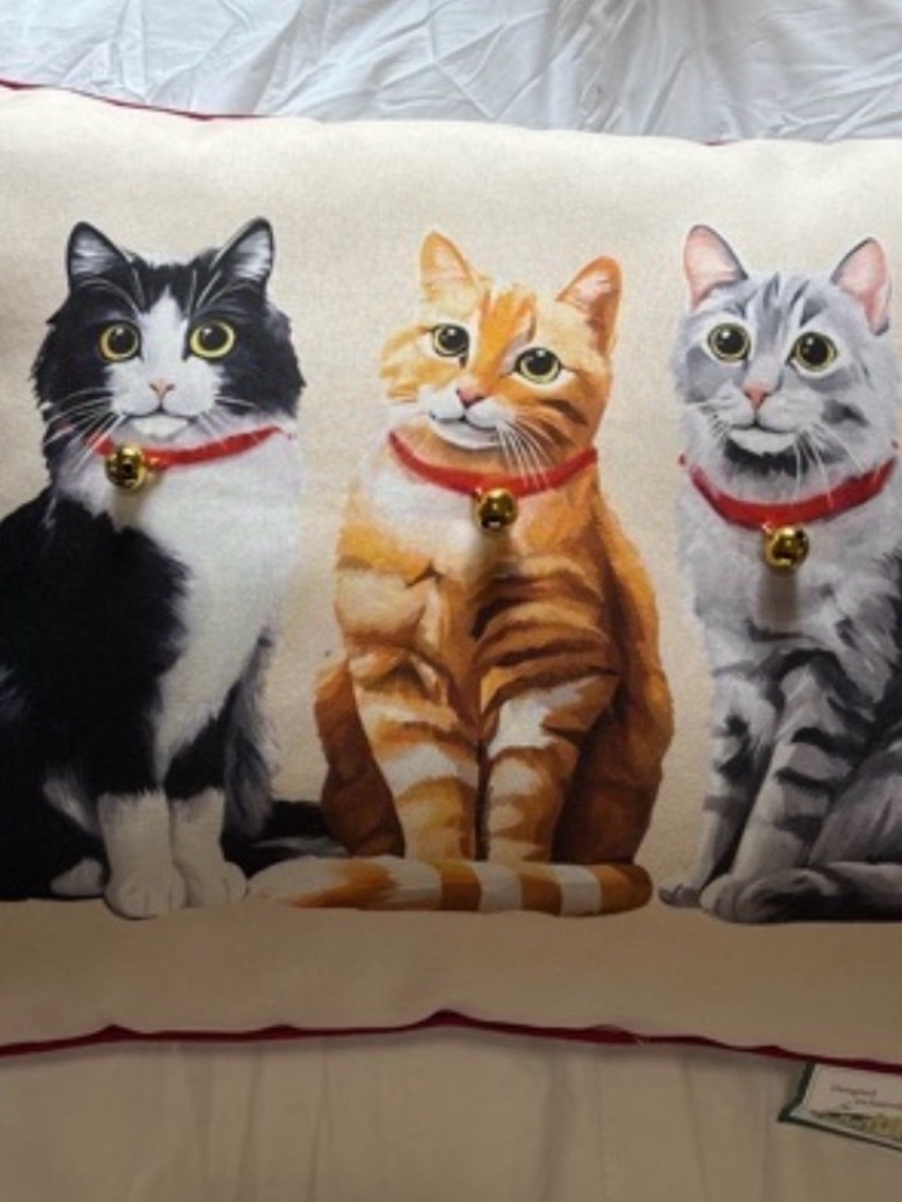 Collections Etc. Cute Cat Decorative Accent Throw Pillow With Bells 3 Kittens